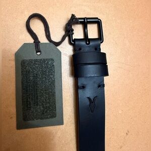 All Saints Men's Black Leather Belt with Embossed Horn Logo(brand new)